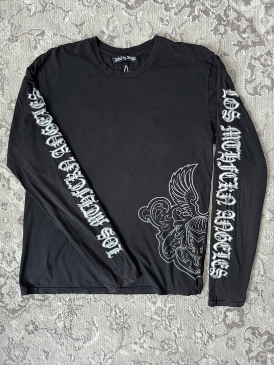 Jaded by Knight Other - Jaded by Knight Long-Sleeve Graphic Tee with Leather Appliqué - Hand Made in USA